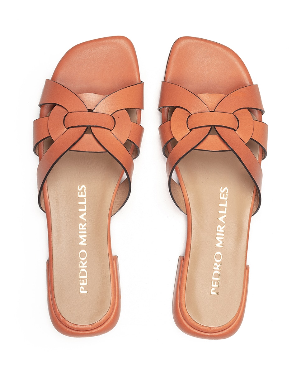 Sandálias Rasas de Pele Laranja-3
