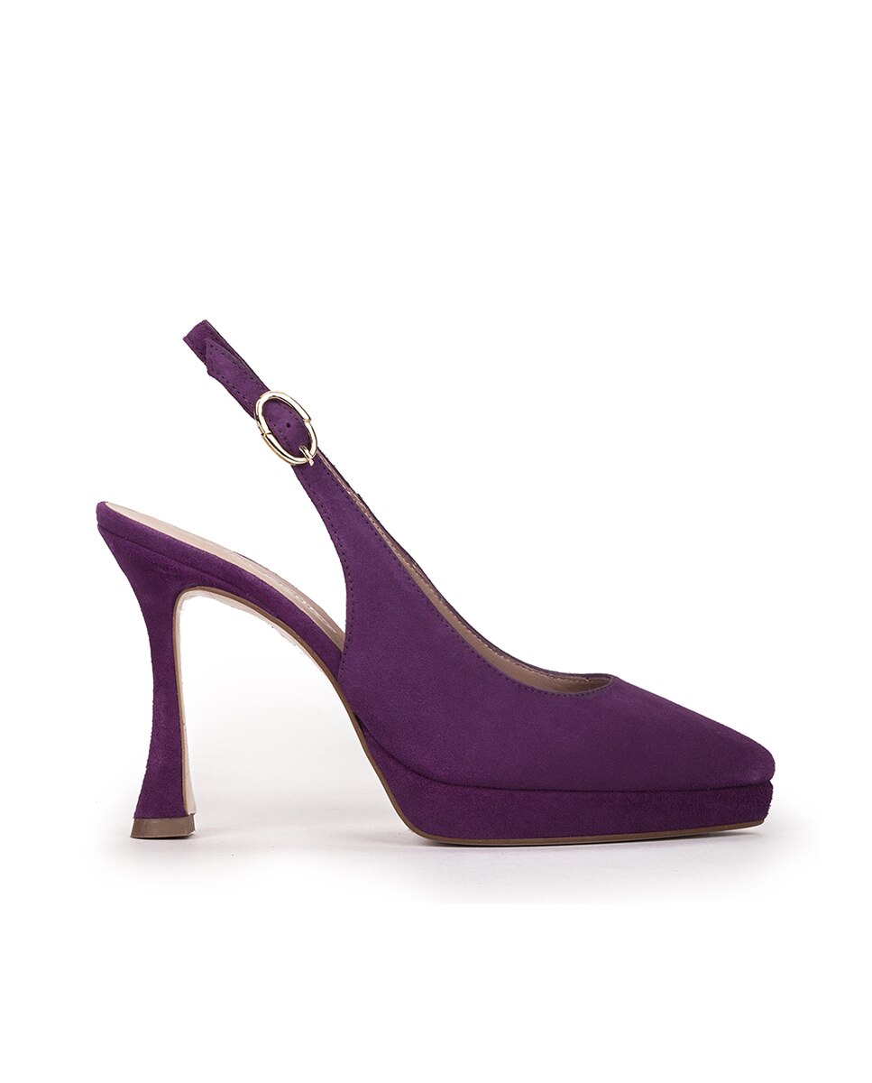 Sapatos de Salto com o Calcanhar Aberto e Fecho de Fivela Roxo-1