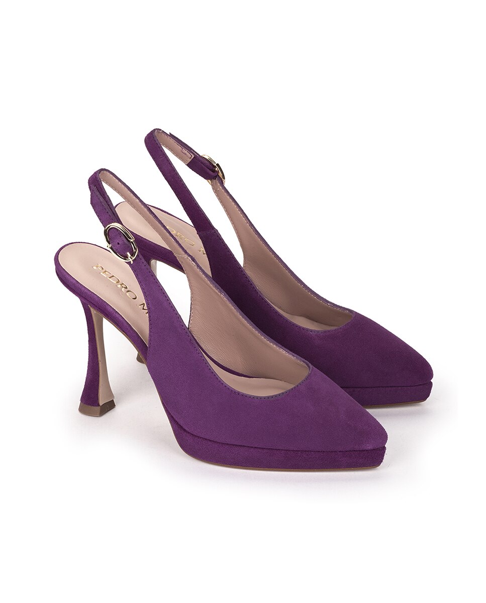 Sapatos de Salto com o Calcanhar Aberto e Fecho de Fivela Roxo-2