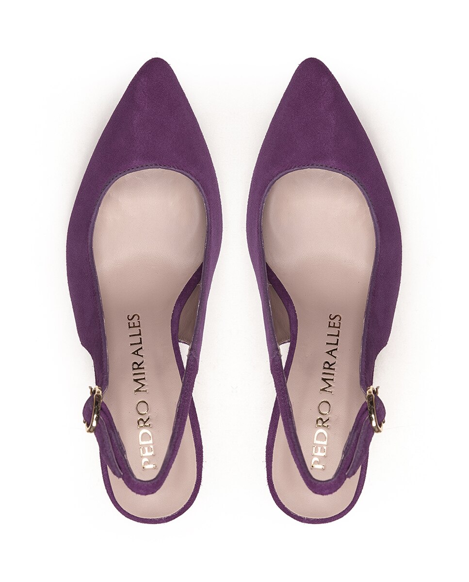 Sapatos de Salto com o Calcanhar Aberto e Fecho de Fivela Roxo-3