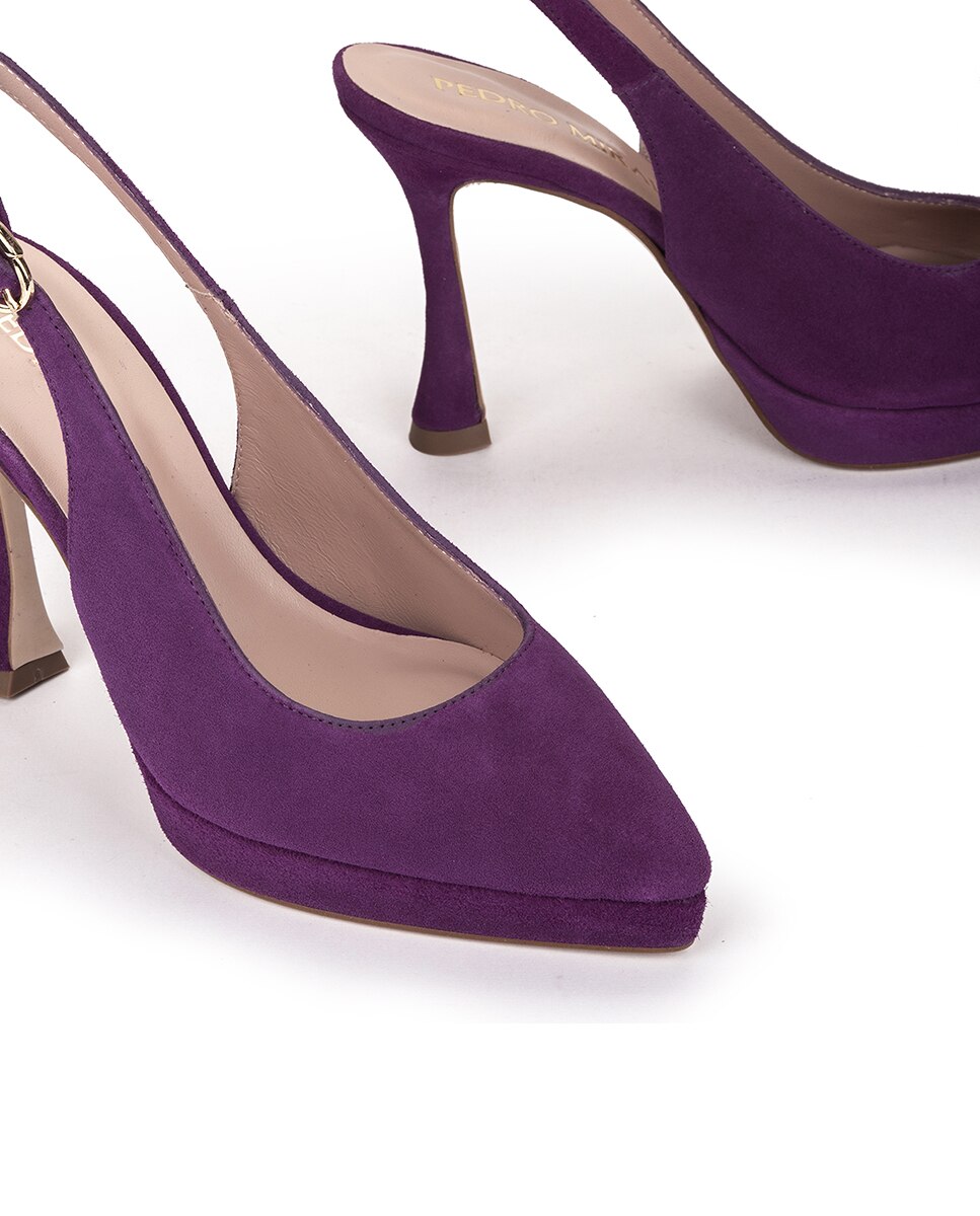 Sapatos de Salto com o Calcanhar Aberto e Fecho de Fivela Roxo-4