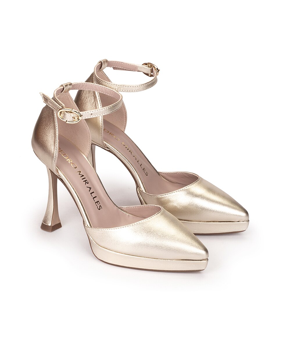 Sapatos de Salto com Pulseira e Fivela Dourado-2