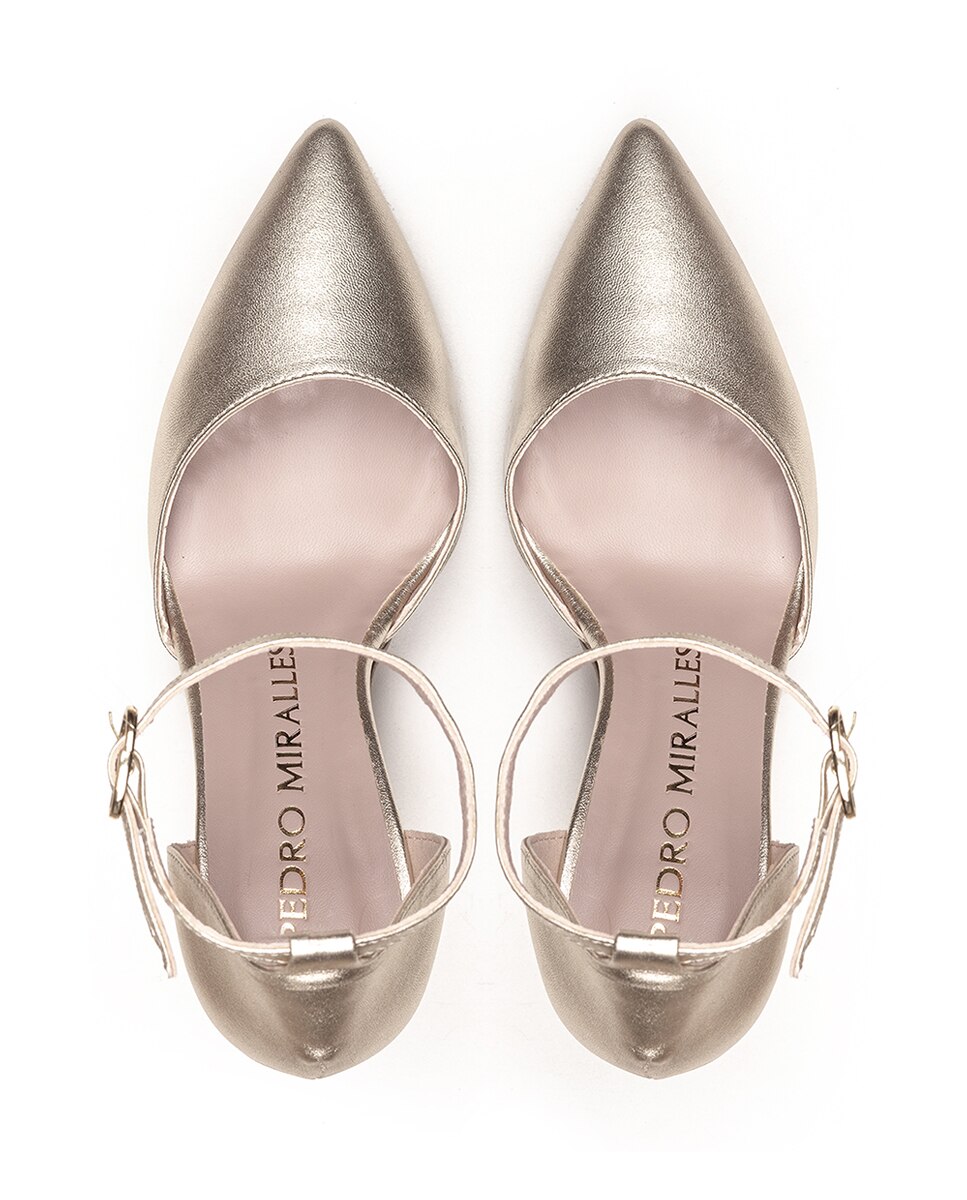 Sapatos de Salto com Pulseira e Fivela Dourado-3