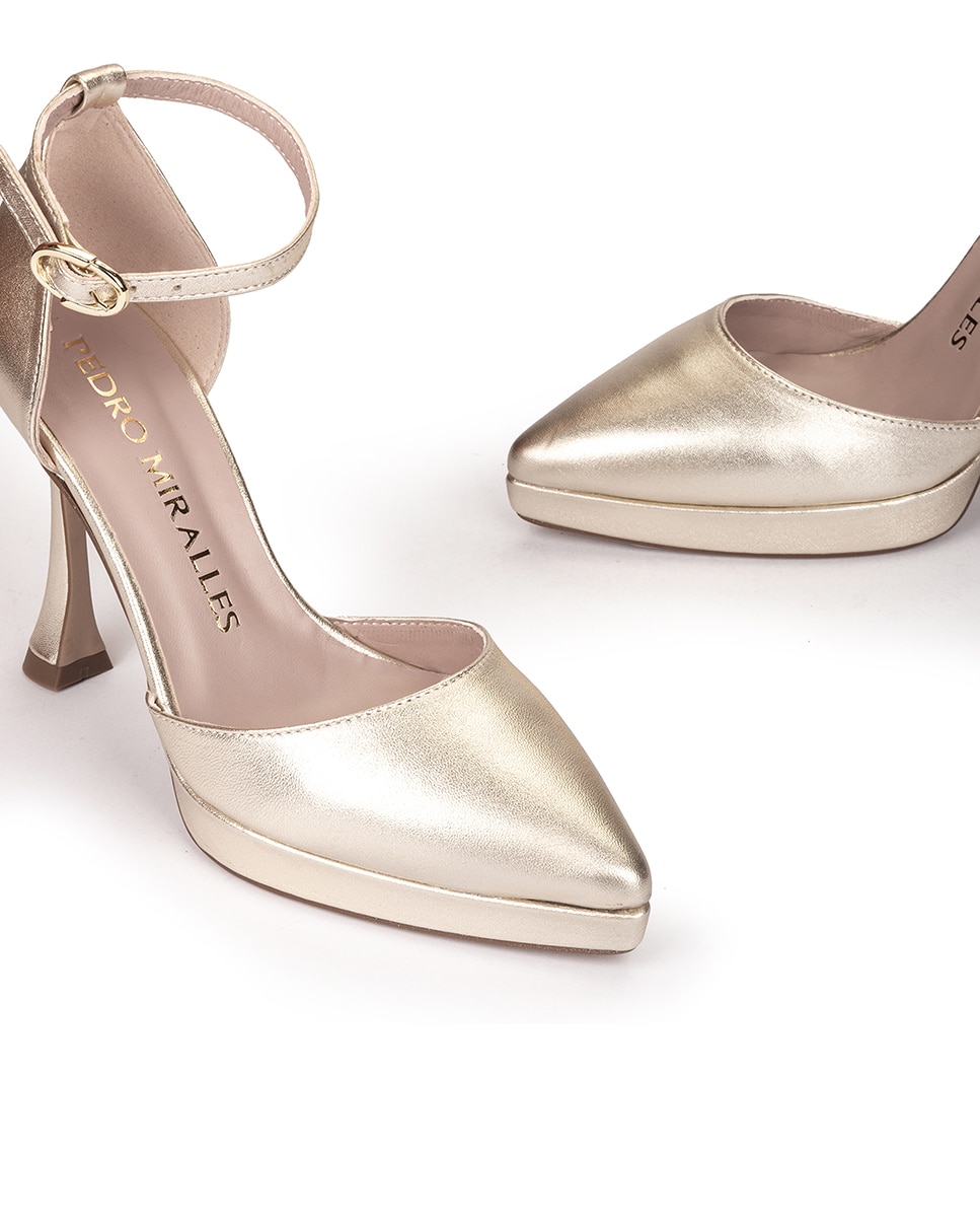 Sapatos de Salto com Pulseira e Fivela Dourado-4