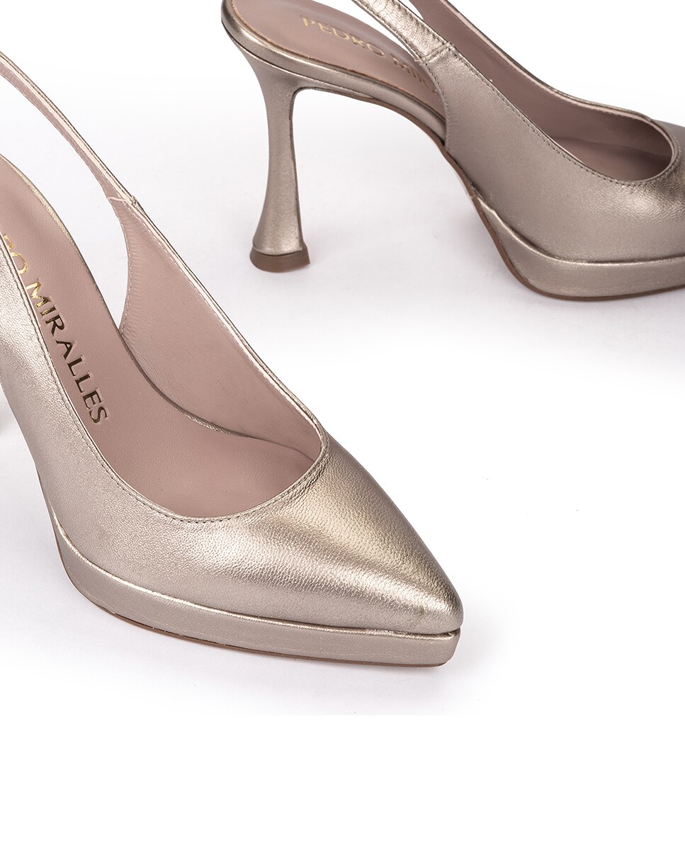 Sapatos de Salto com o Calcanhar Aberto e Fecho de Fivela Dourado-4