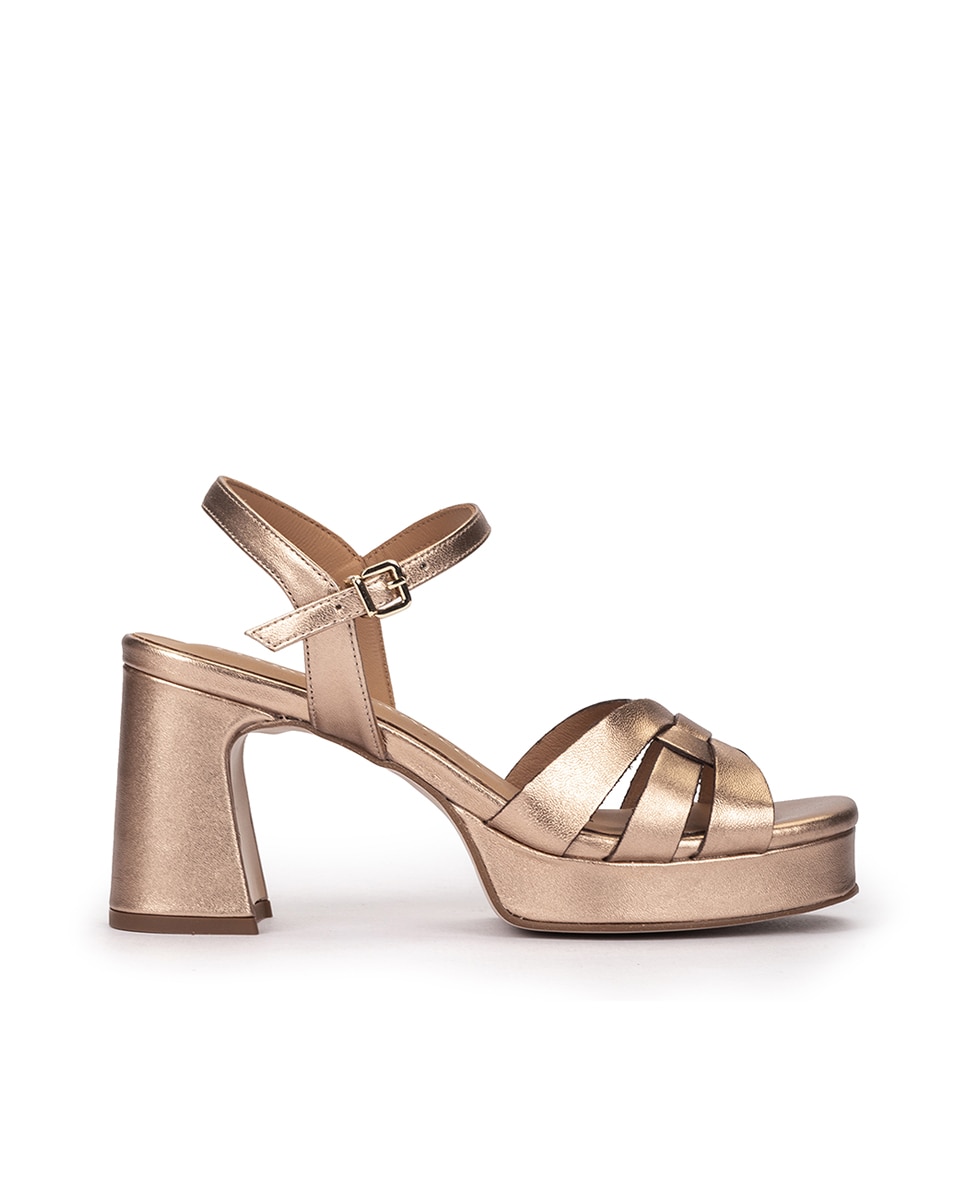 Sandálias de Salto com Plataforma e Fecho de Fivela Dourado-1