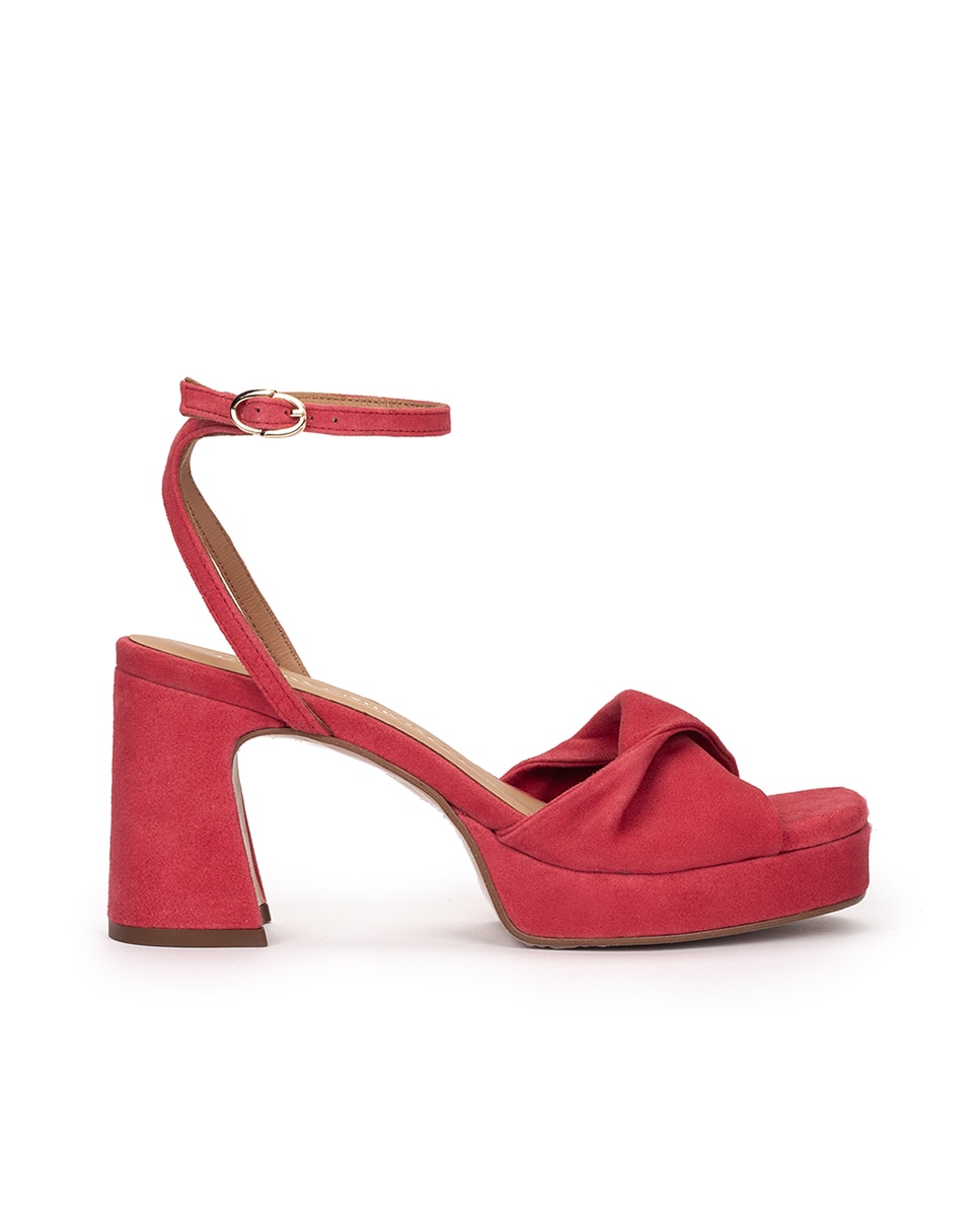 Sandálias de Salto com Plataforma e Pulseira Vermelho-1
