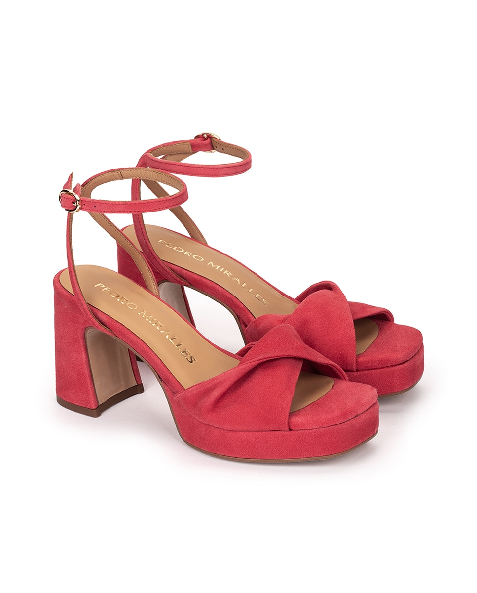 Sandálias de Salto com Plataforma e Pulseira Vermelho-2
