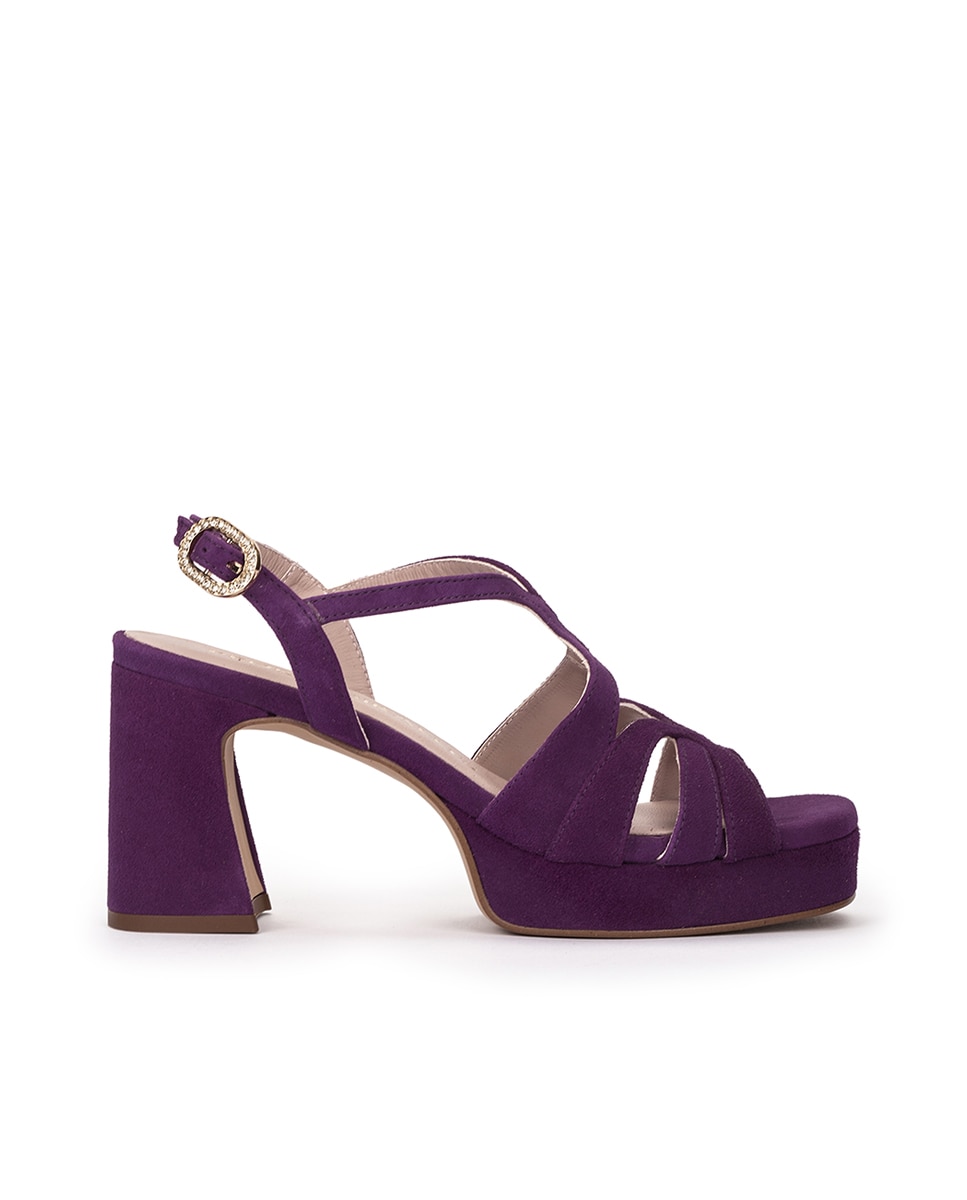 Sandálias de Salto com Plataforma e Fivela de Brilhos Roxo-1