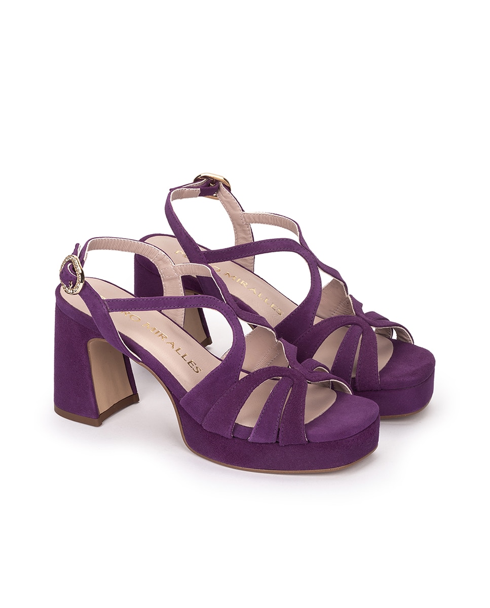Sandálias de Salto com Plataforma e Fivela de Brilhos Roxo-2