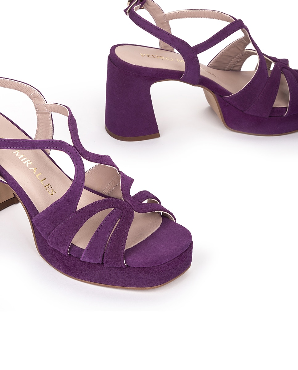Sandálias de Salto com Plataforma e Fivela de Brilhos Roxo-4