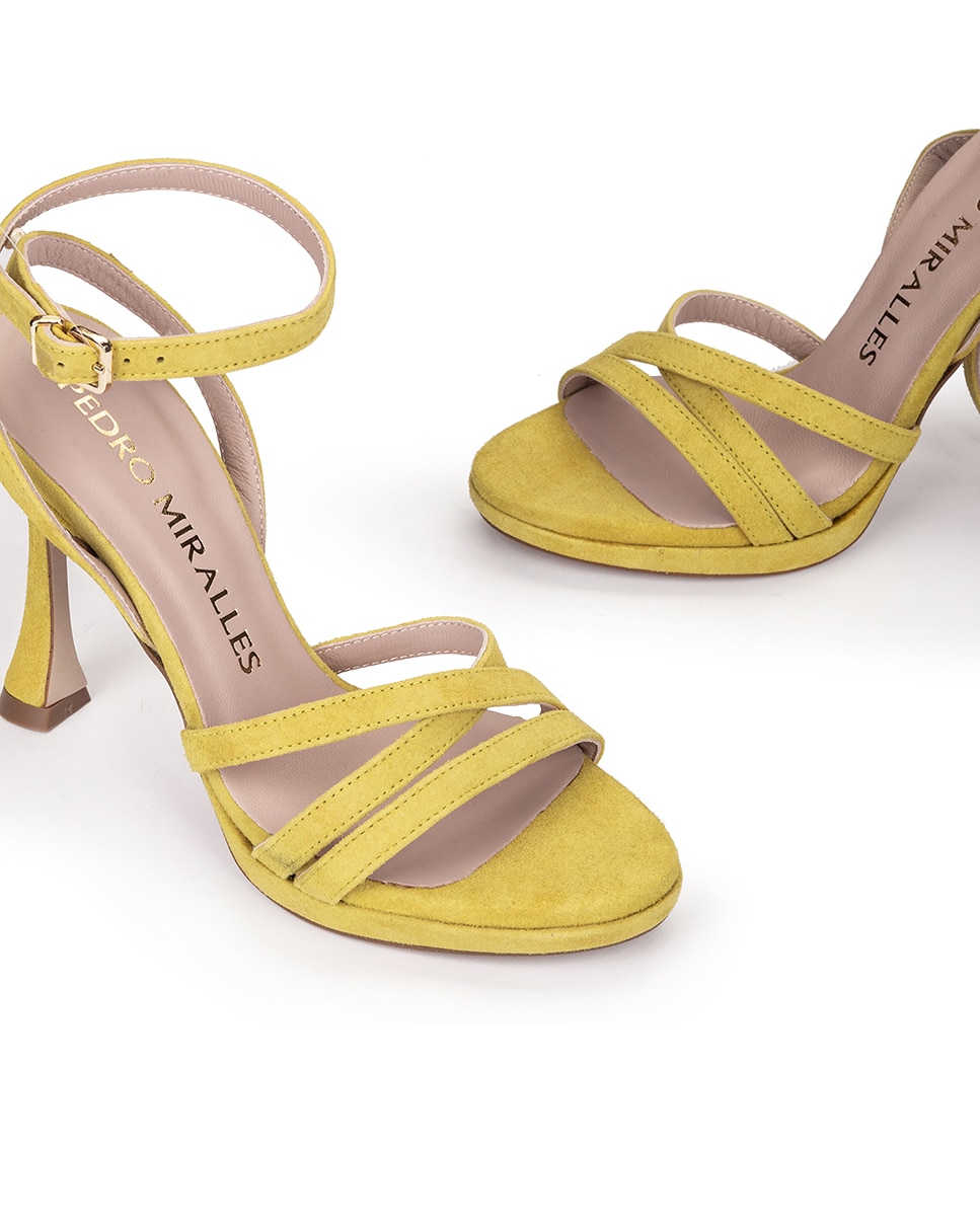 Sandálias de Salto com Tiras e Fecho com Pulseira Amarelo-4