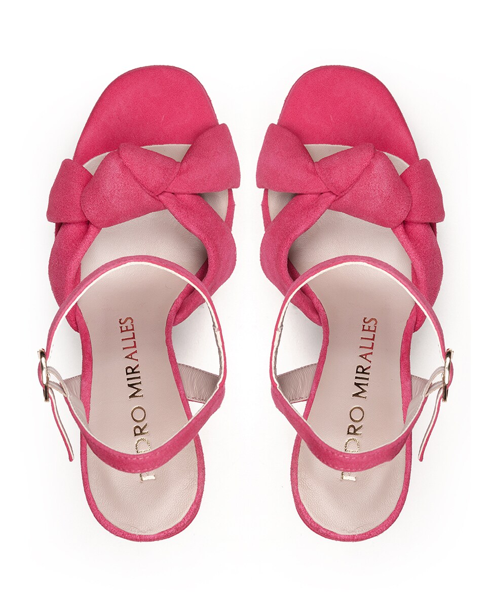 Sandálias de Salto com Plataforma e Nó na Gáspea Rosa-3