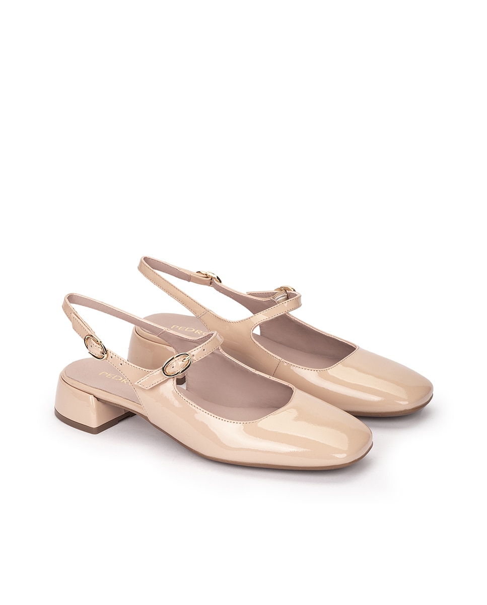 Sapatos de Salto com o Calcanhar Aberto e Fivela Dupla Ajustável Bege-2