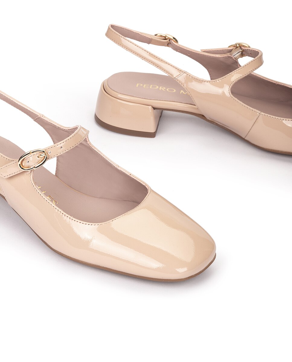 Sapatos de Salto com o Calcanhar Aberto e Fivela Dupla Ajustável Bege-4