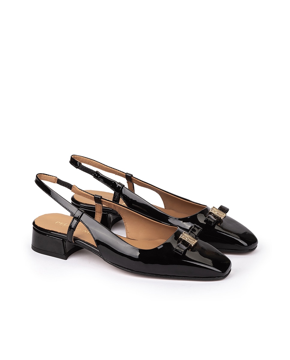 Sapatos Rasos com o Calcanhar Aberto com Adorno e Laço Preto-2