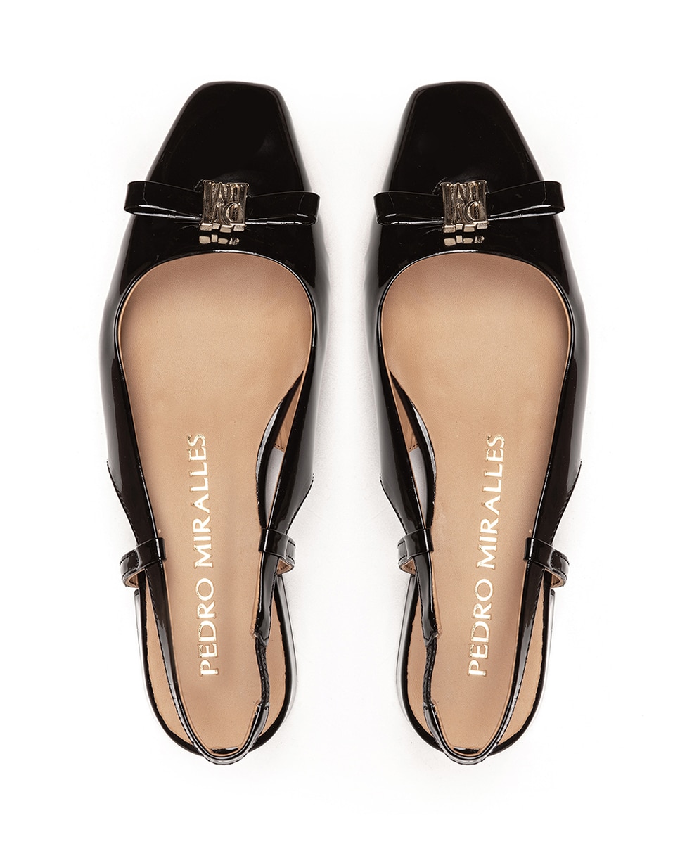 Sapatos Rasos com o Calcanhar Aberto com Adorno e Laço Preto-3
