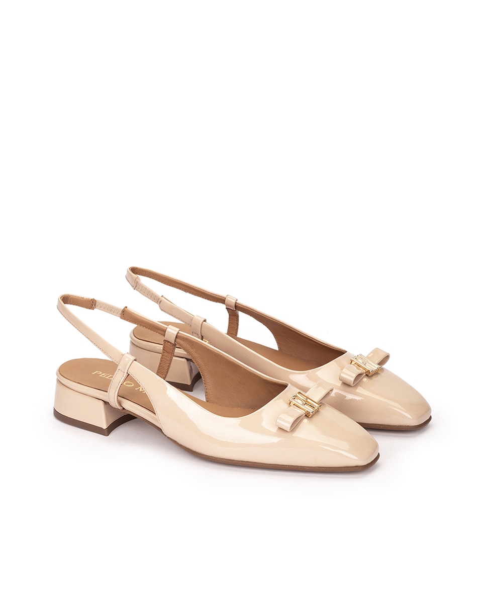 Sapatos de Salto com Calcanhar Aberto e Adorno Bege-2