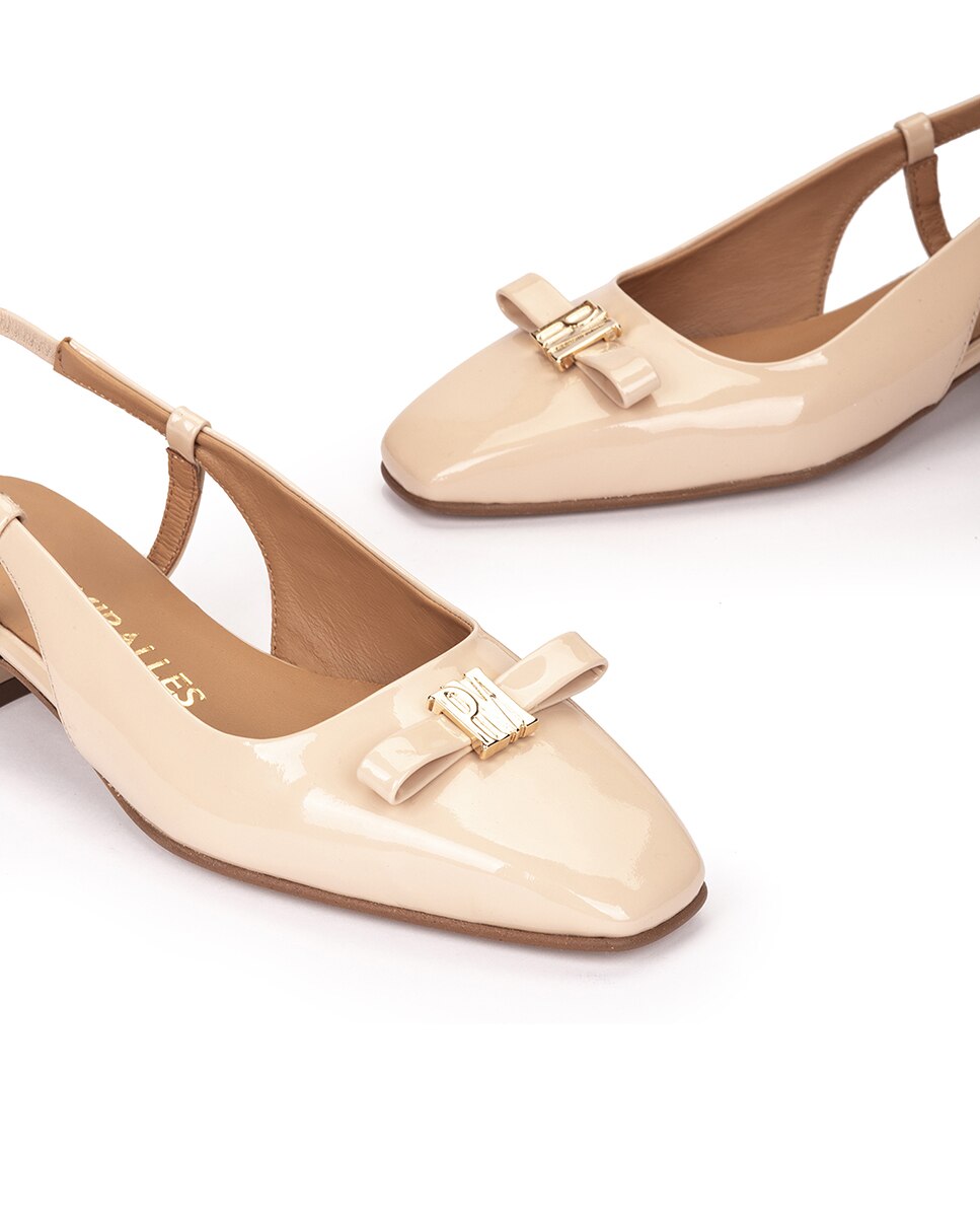 Sapatos de Salto com Calcanhar Aberto e Adorno Bege-4