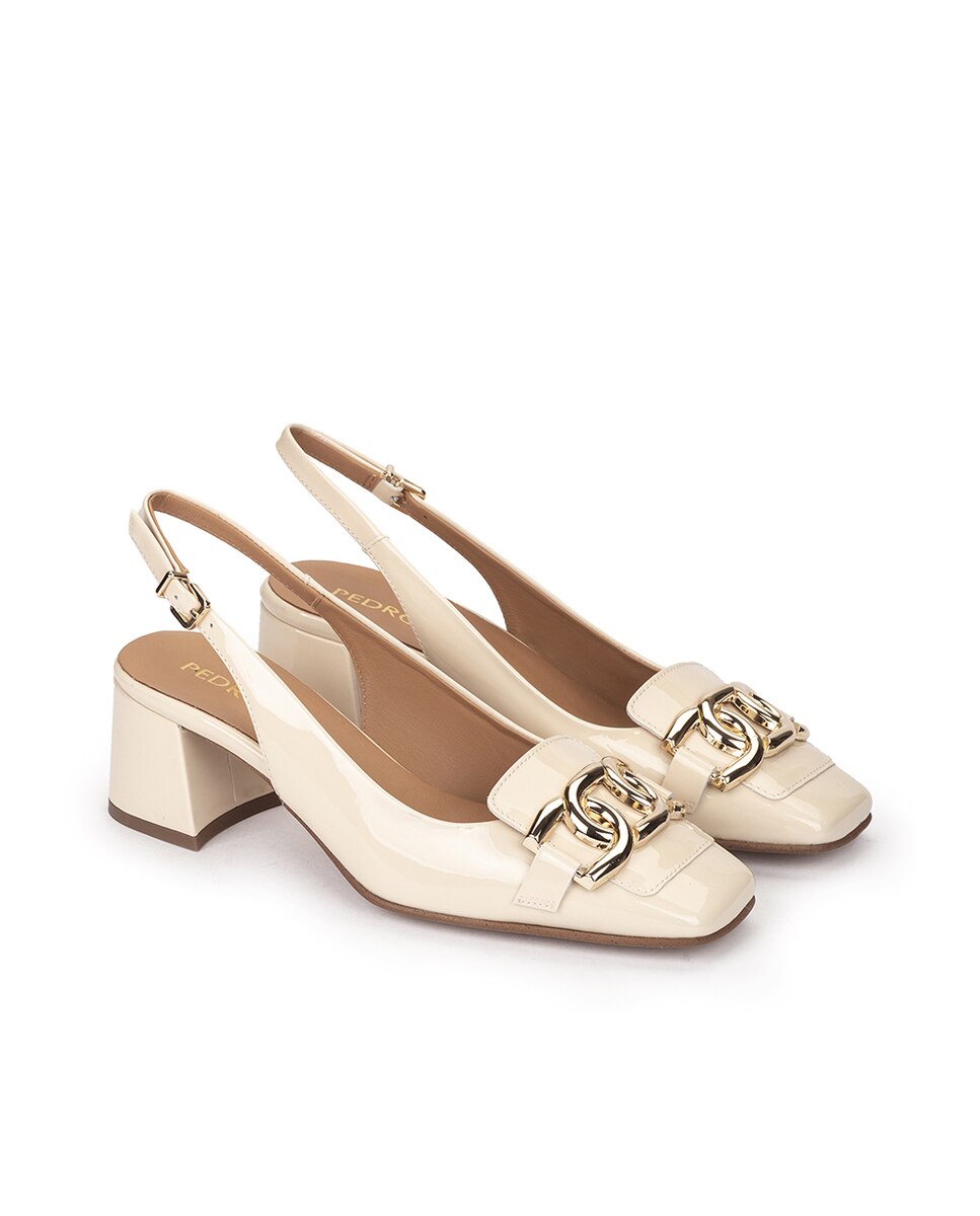 Sapatos de Salto com Calcanhar Aberto e Adorno Bege-2