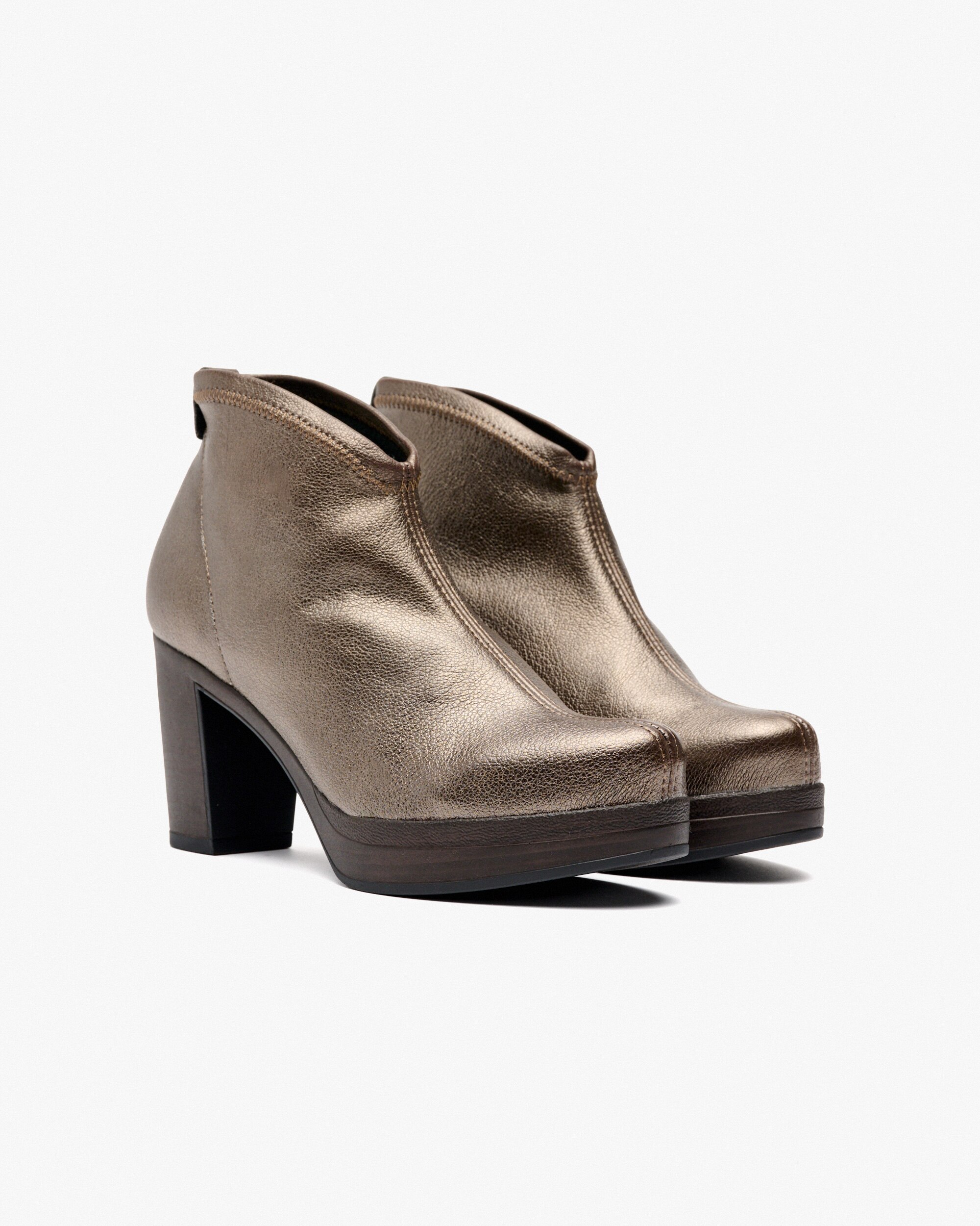 Botins de Tecido Elástico com Salto Ouro-2