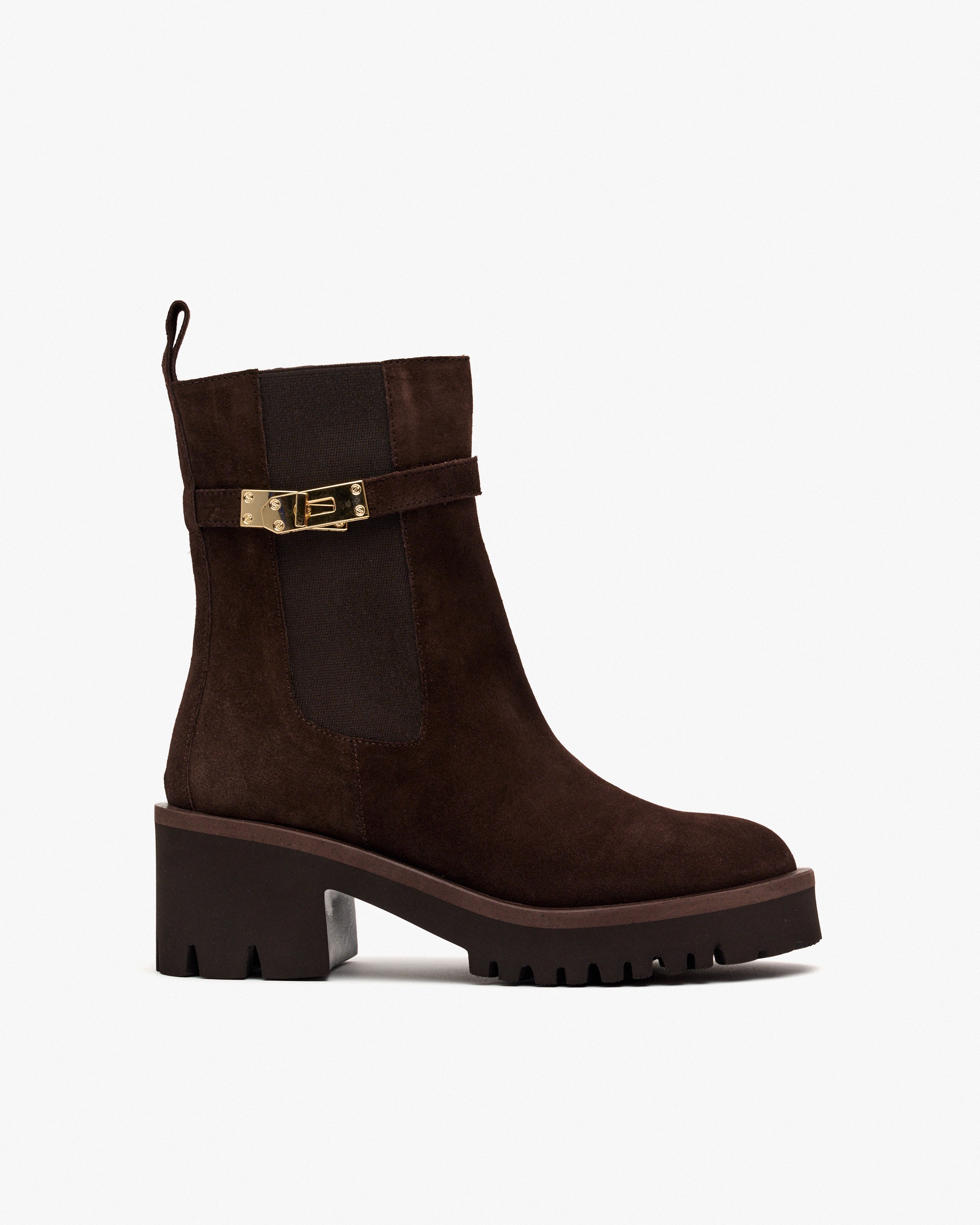Botins com Sola Track de Camurça com Adorno e Plataforma Castanho-1