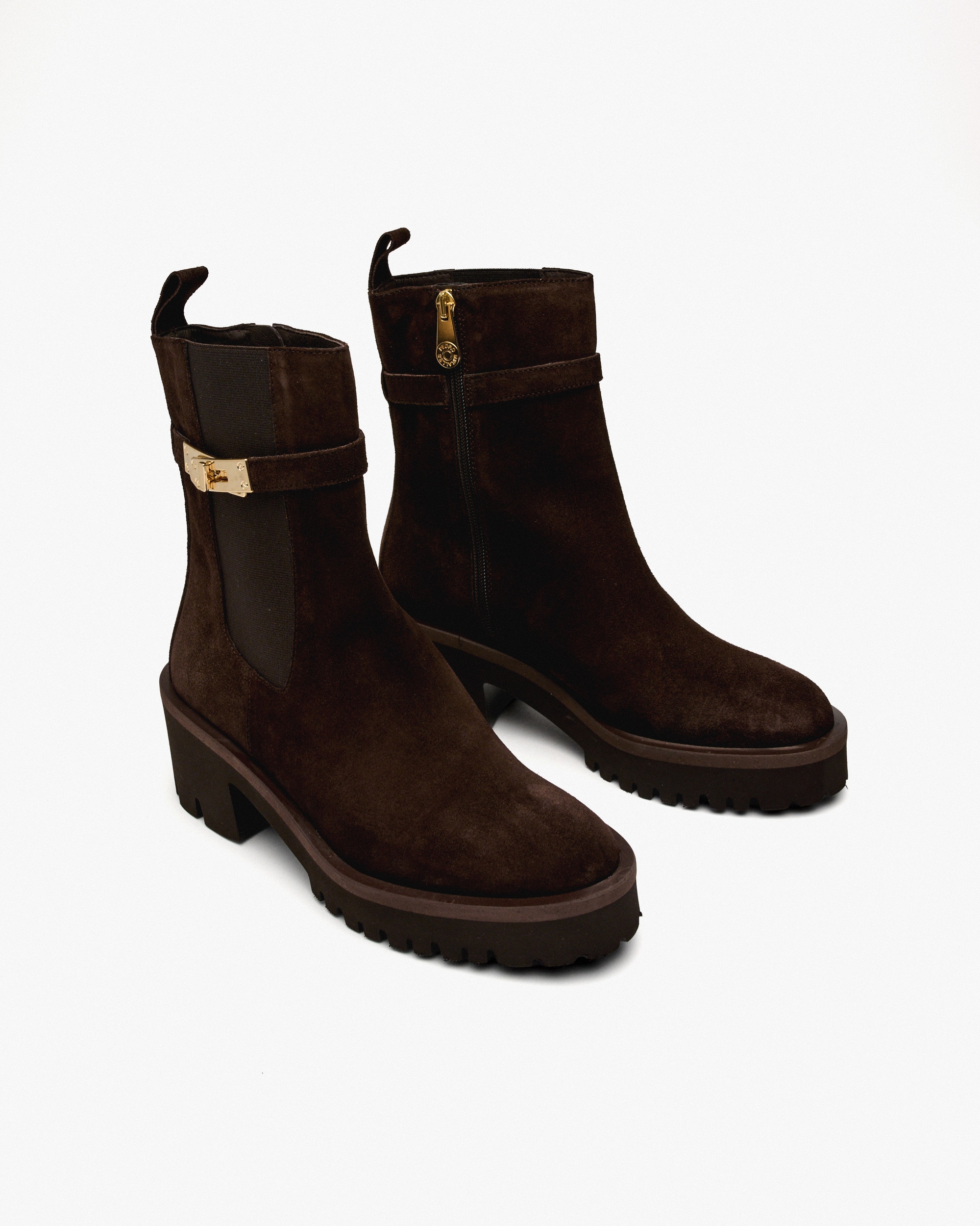 Botins com Sola Track de Camurça com Adorno e Plataforma Castanho-2