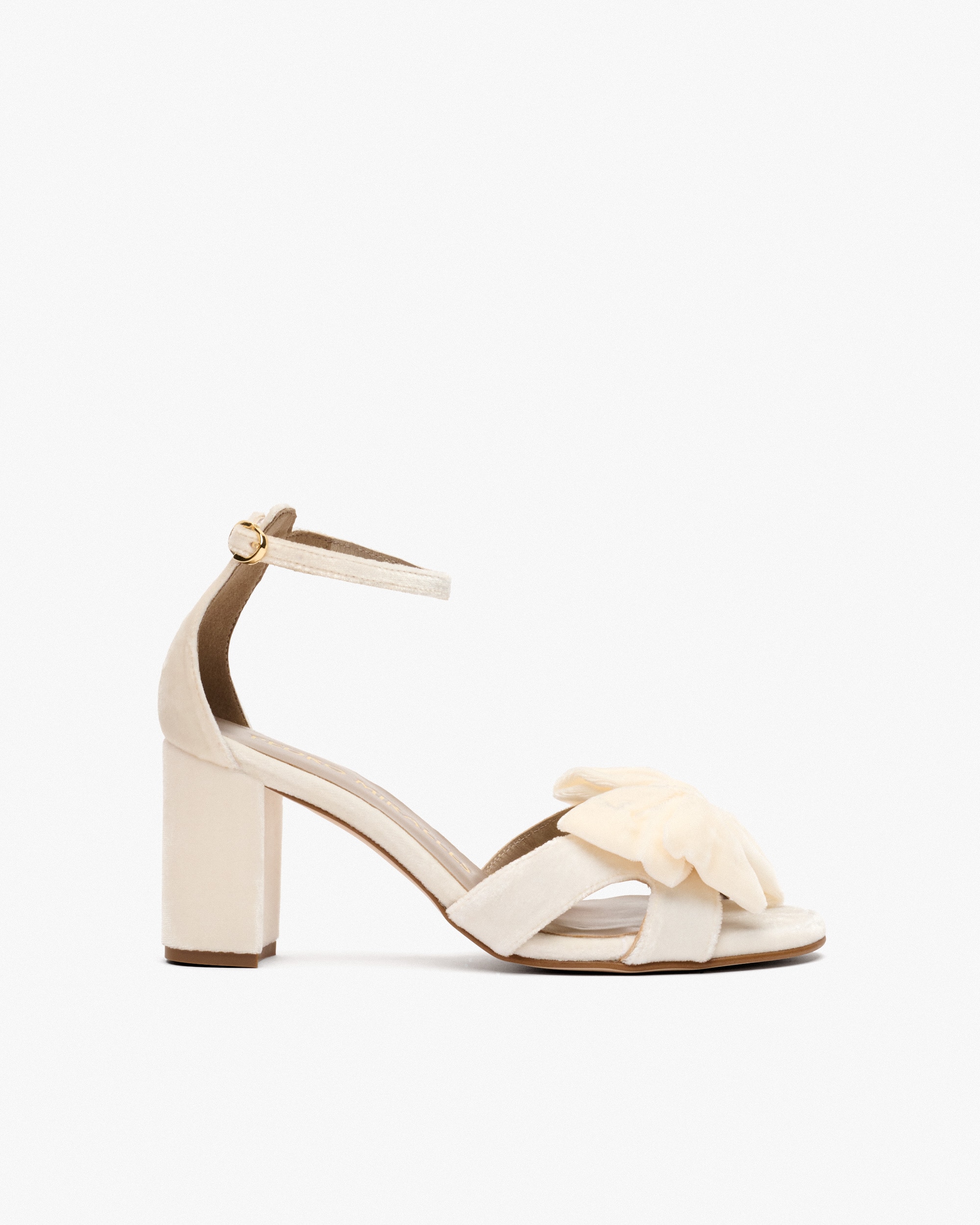 Sandálias de Salto em Veludo com Laço Branco-1