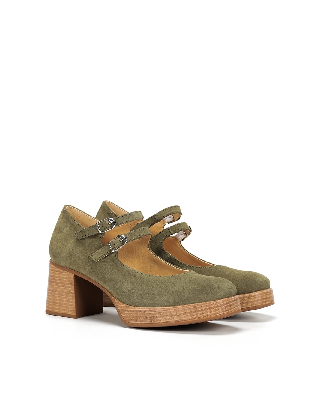 Sapatos de Salto Fabricados em Camurça Verde-2