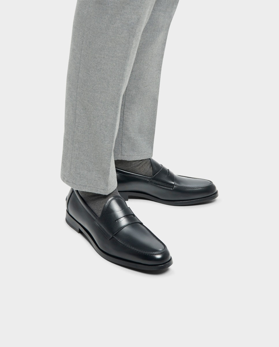 Mocassins de Pele com Travessa Larga Especial Preto-2