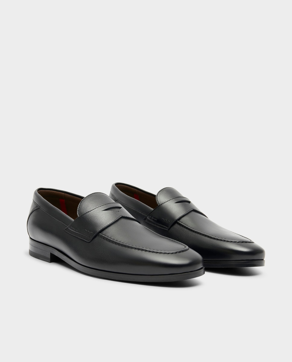 Mocassins de Pele com Travessa Larga Especial Preto-3