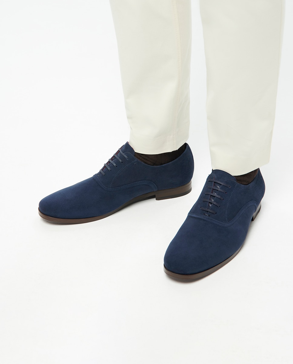 Sapatos de Cordões em Pele Larga Especial Azul-2