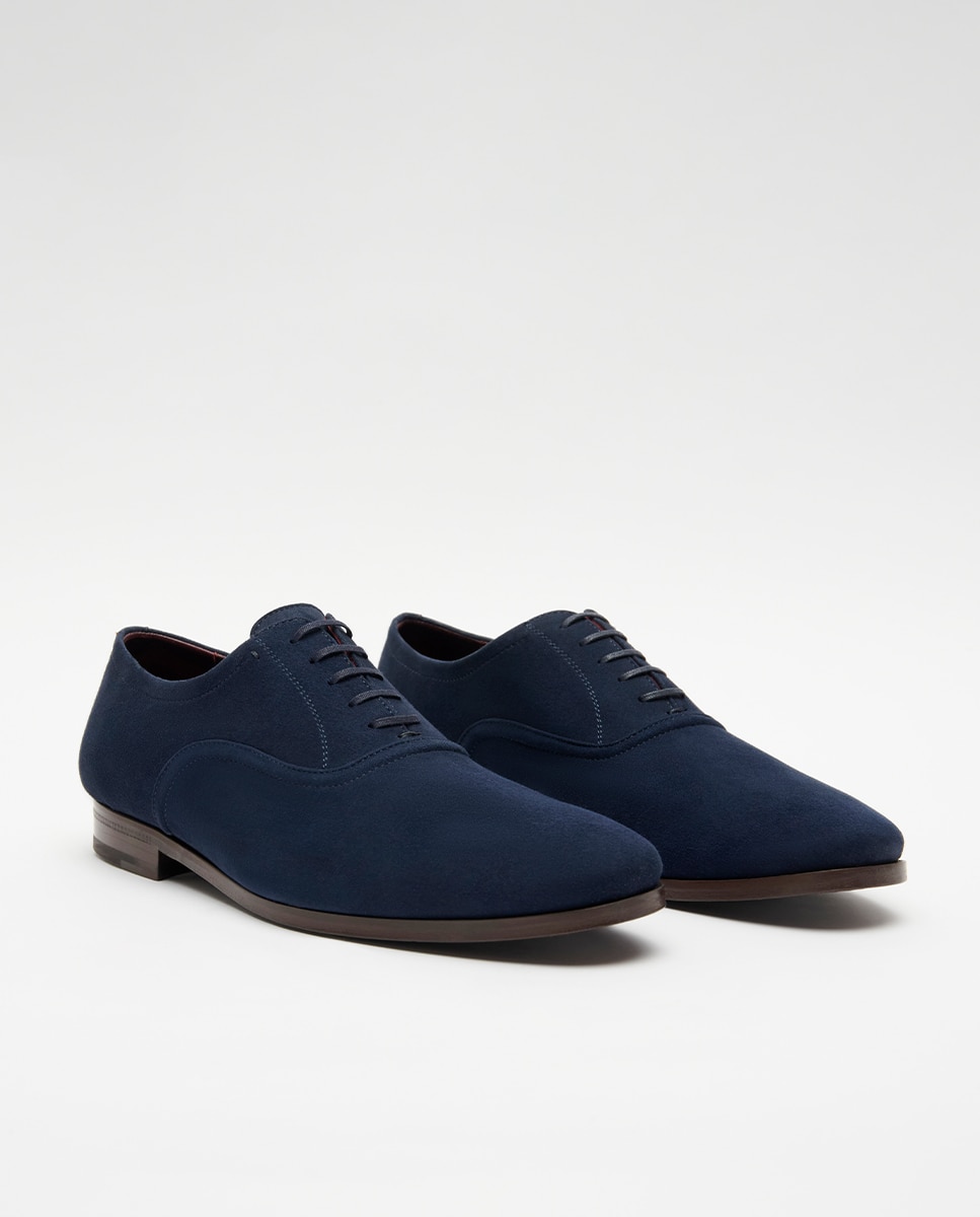 Sapatos de Cordões em Pele Larga Especial Azul-3