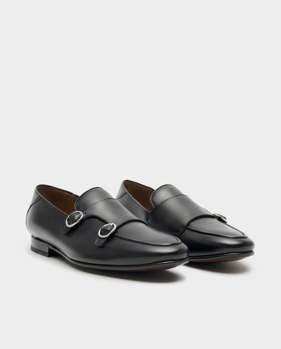 Mocassins com Fivelas de Pele Preto-2