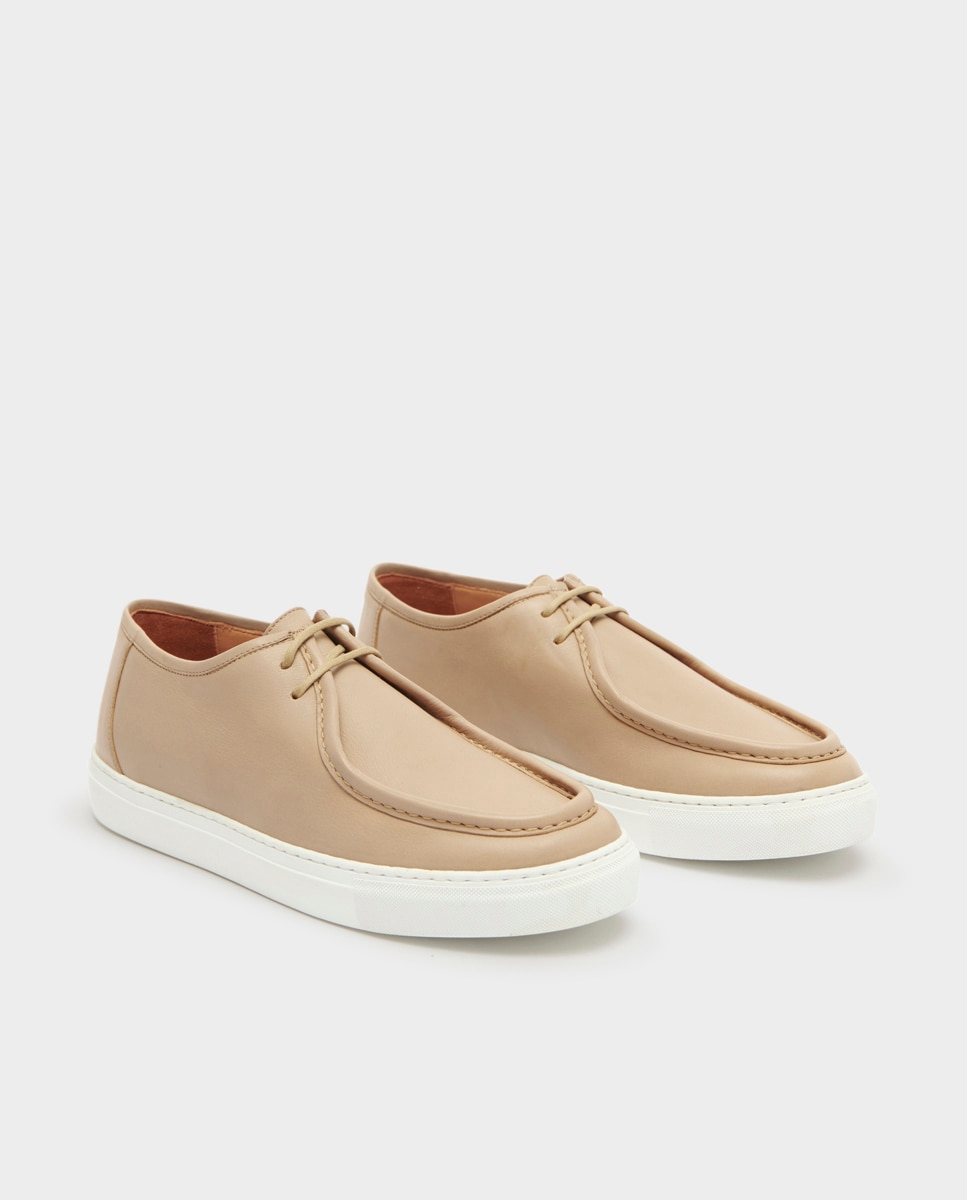 Sapatos Wallabee de Cordões em Pele Bege-3