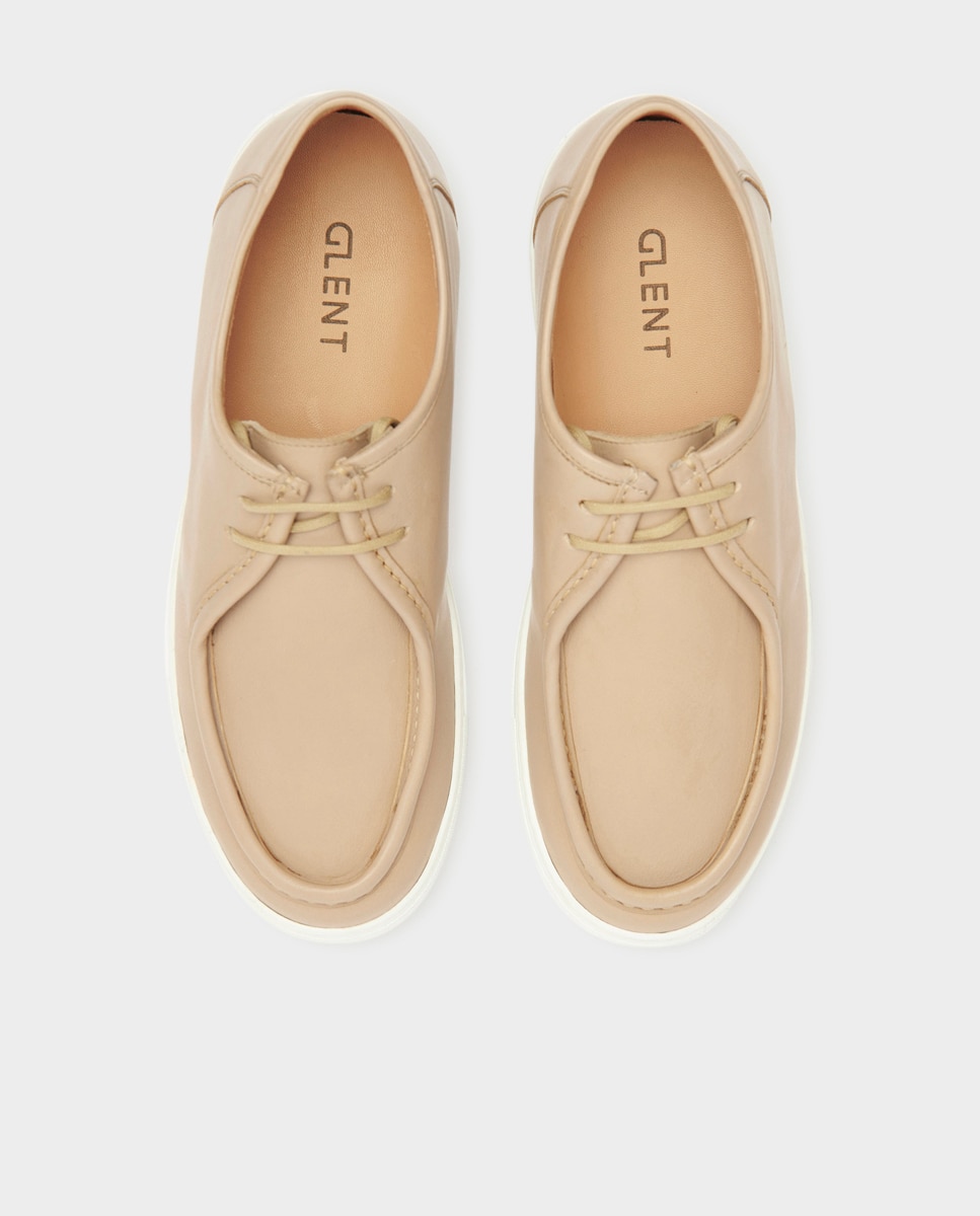 Sapatos Wallabee de Cordões em Pele Bege-4