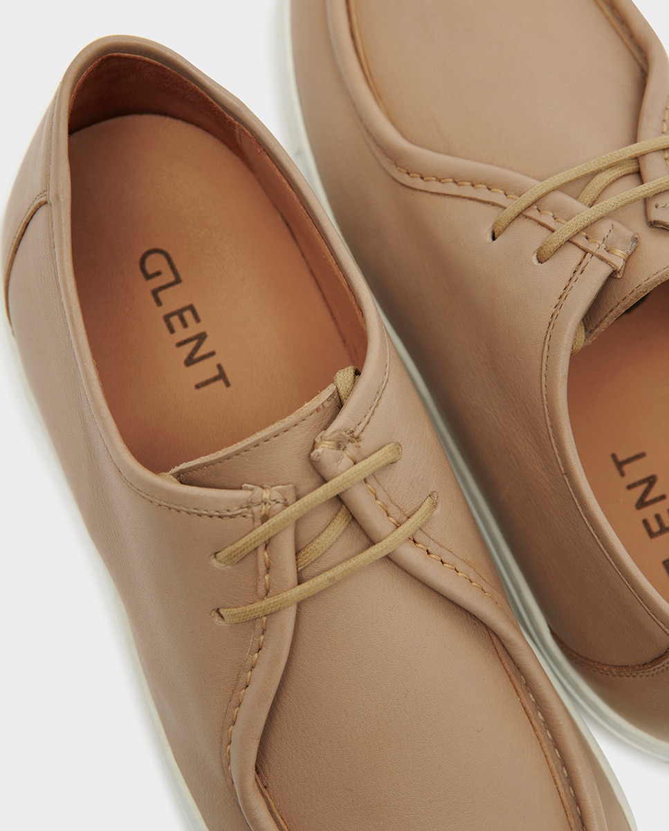 Sapatos Wallabee de Cordões em Pele Bege-5