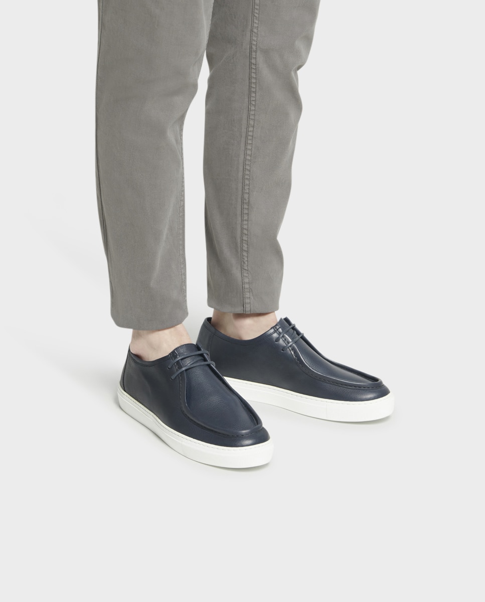 Sapatos Wallabee de Cordões em Pele Navy-2
