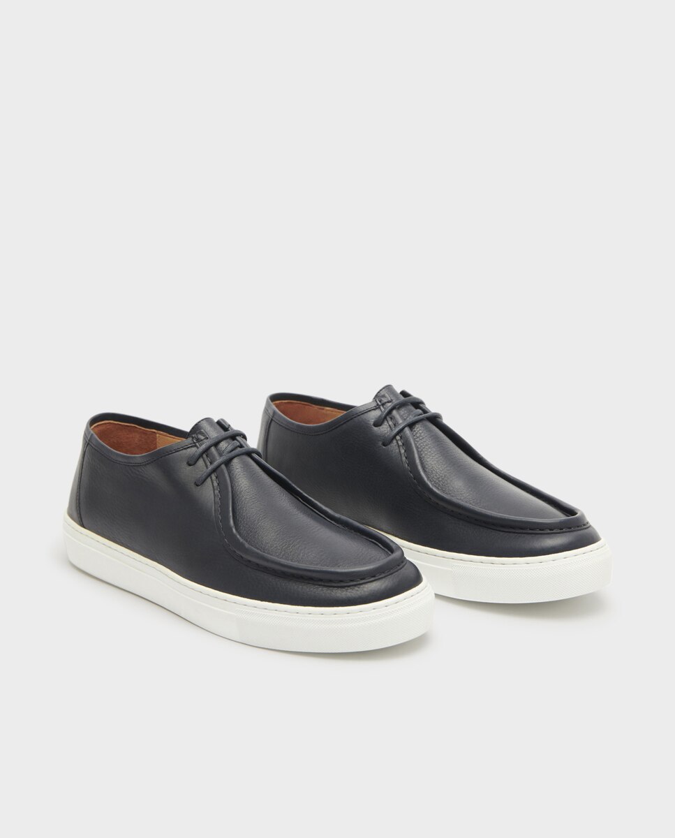 Sapatos Wallabee de Cordões em Pele Navy-3