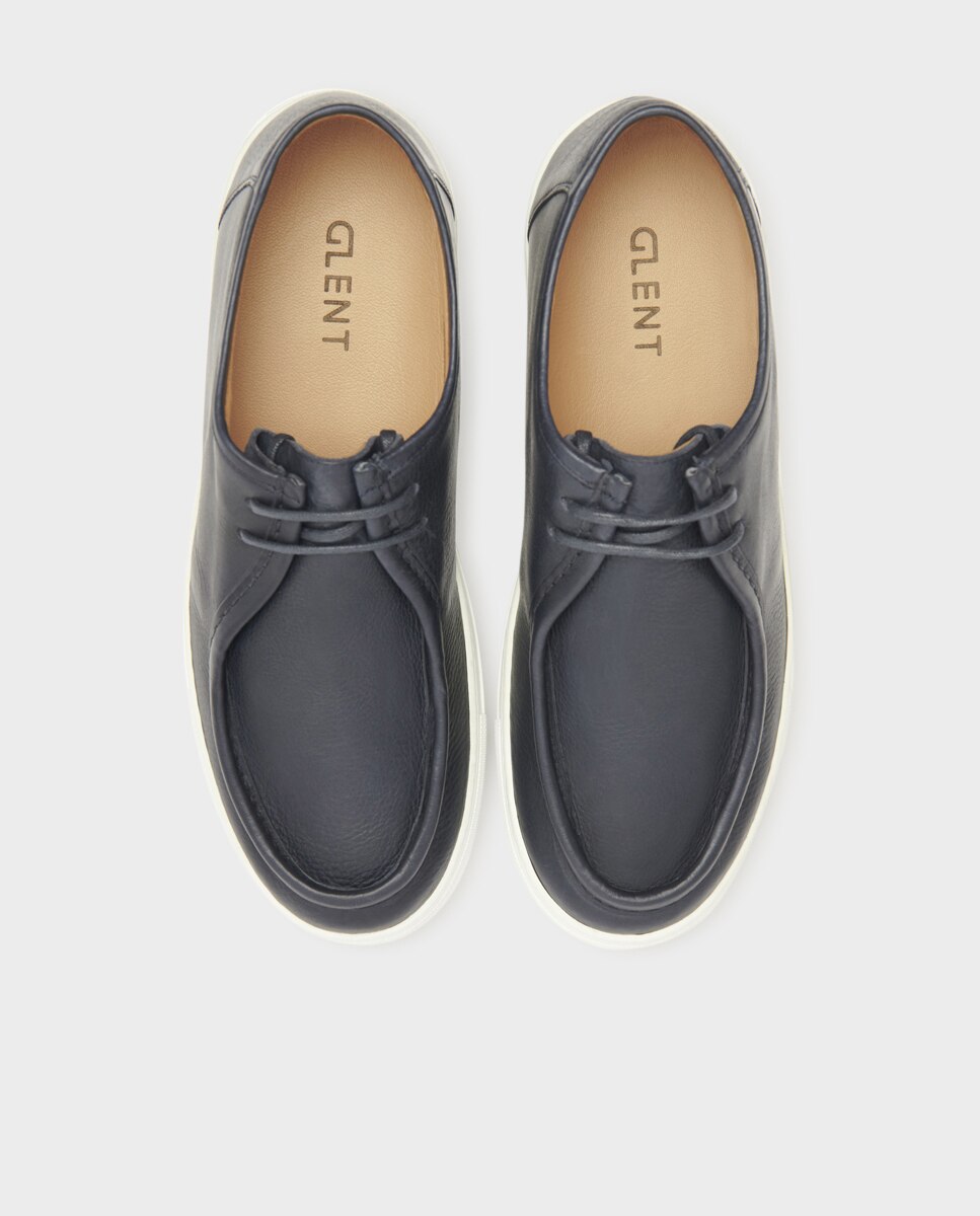 Sapatos Wallabee de Cordões em Pele Navy-4