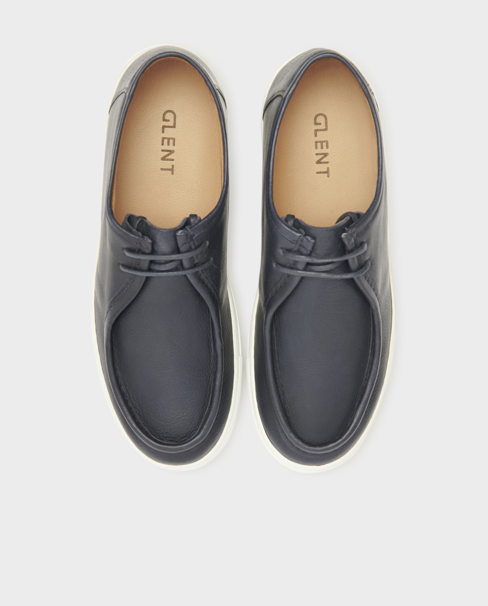 Sapatos Wallabee de Cordões em Pele de Largura Especial Azul-marinho-4