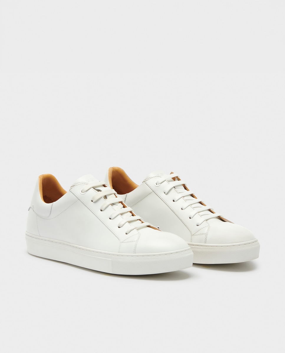 Sapatilhas de Pele com Atacadores Branco-2
