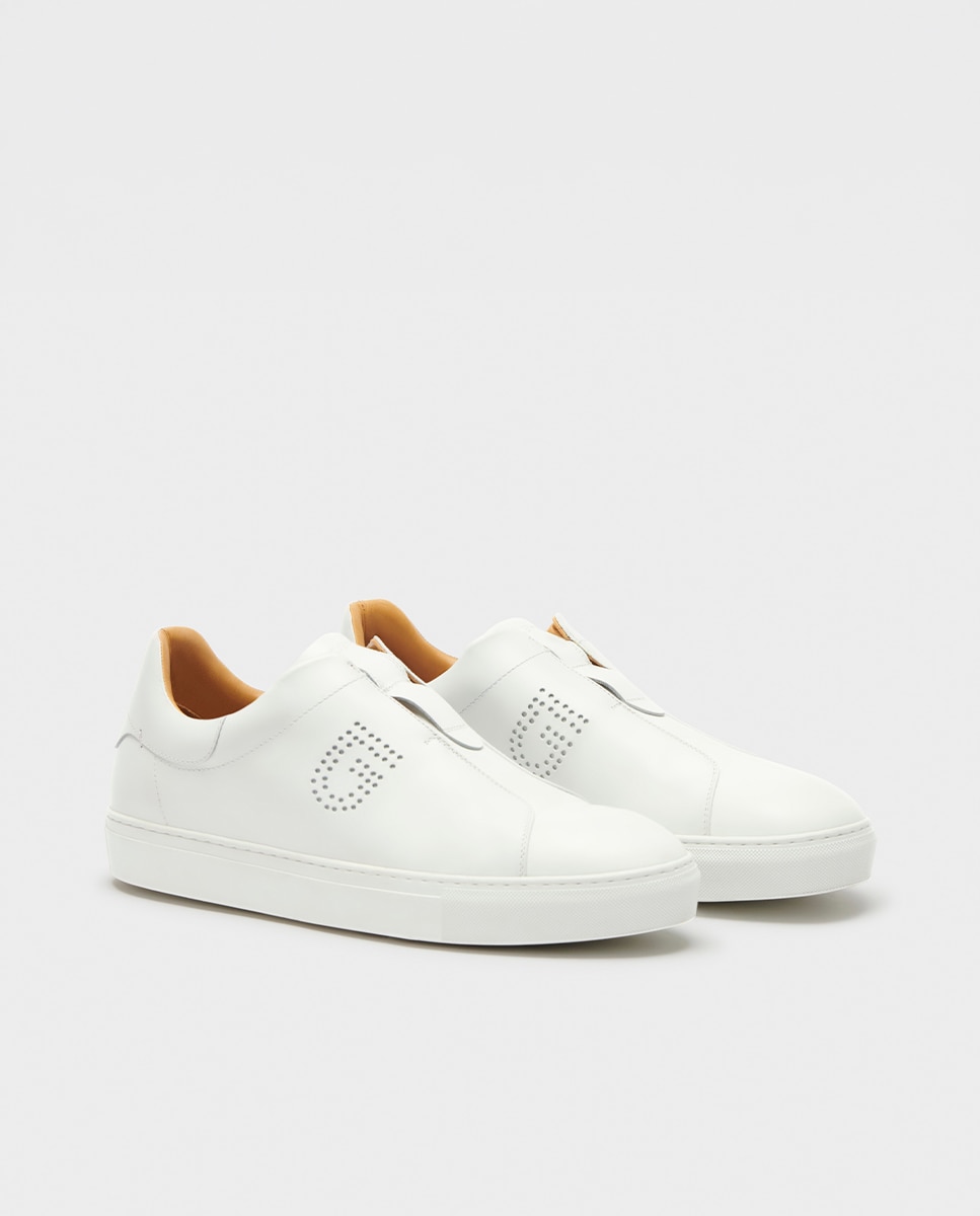 Sapatilhas de Pele com Elástico Branco-2