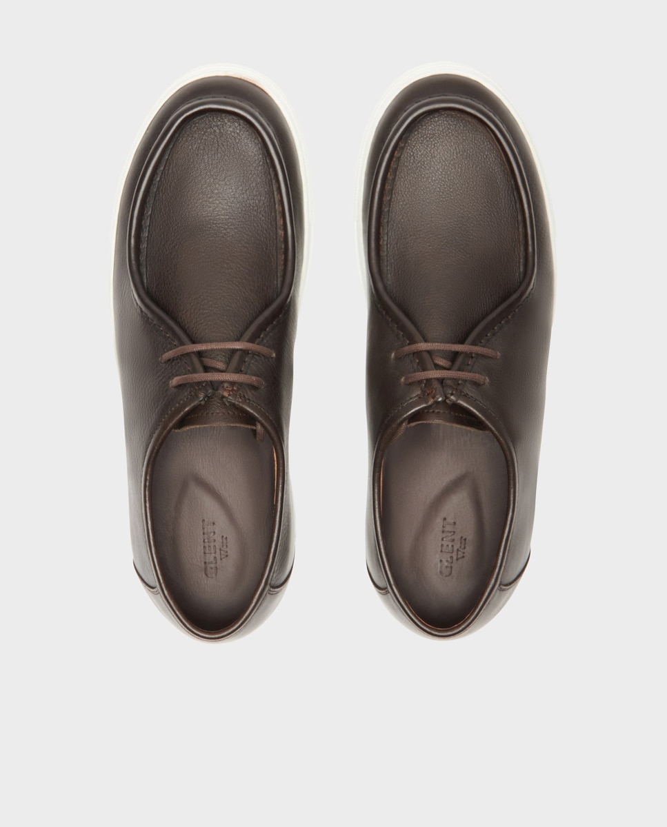 Sapatos Wallabee de Cordões em Pele de Largura Especial Moca-4