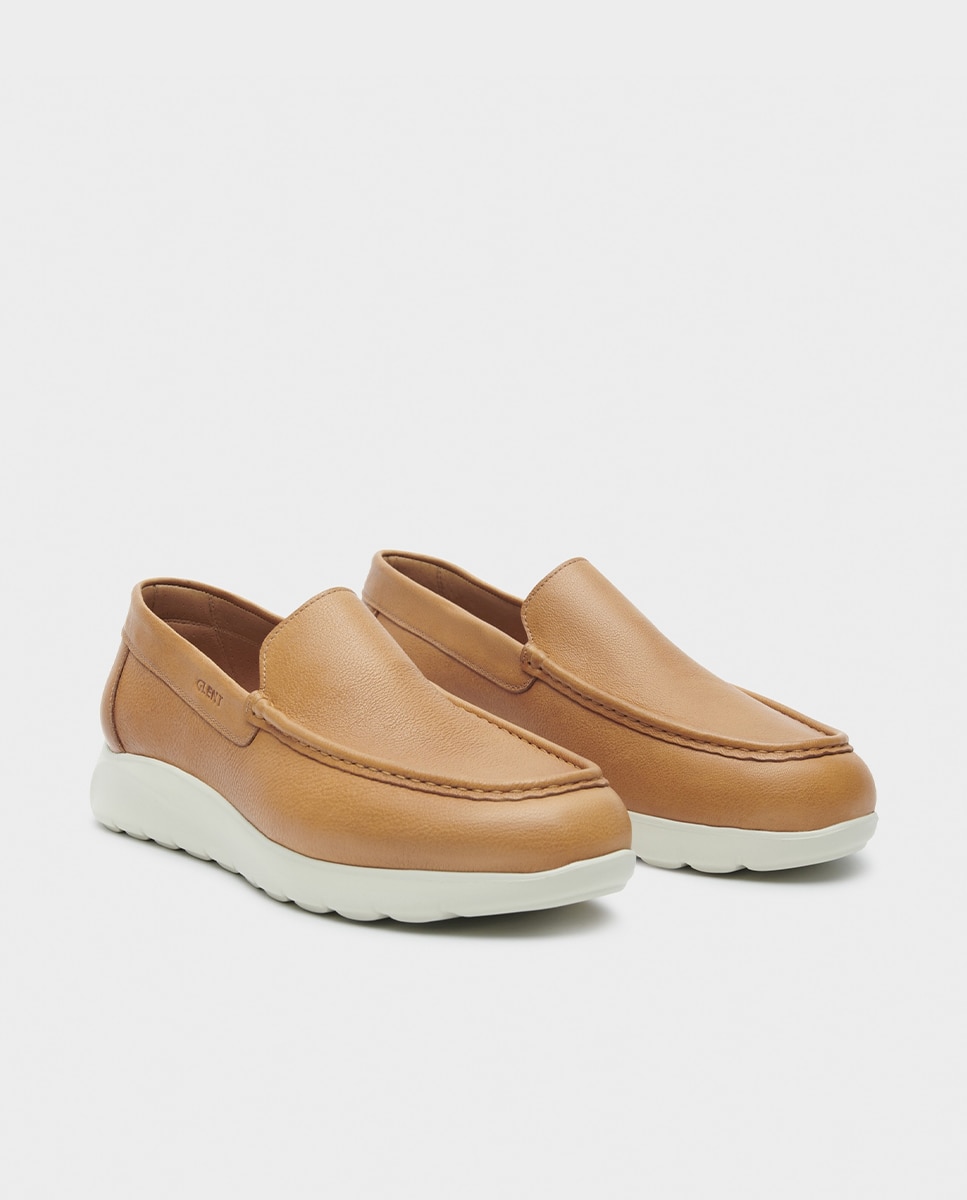 Mocassins de Pele e Sola com Amortecimento Extra Largura Especial Castanho-3