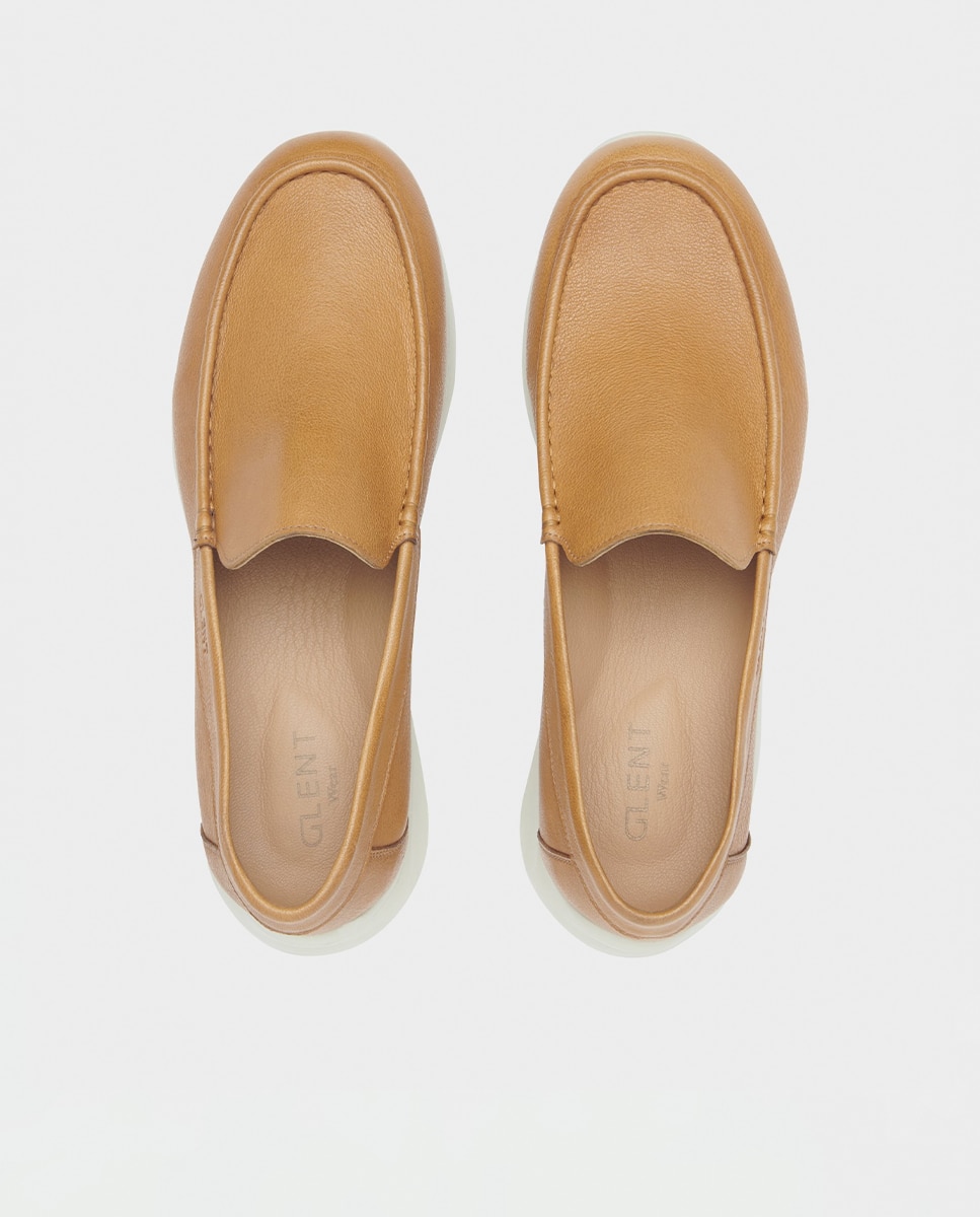 Mocassins de Pele e Sola com Amortecimento Extra Largura Especial Castanho-4