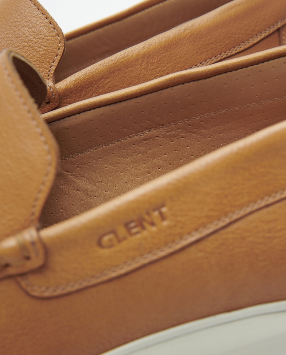 Mocassins de Pele e Sola com Amortecimento Extra Largura Especial Castanho-5