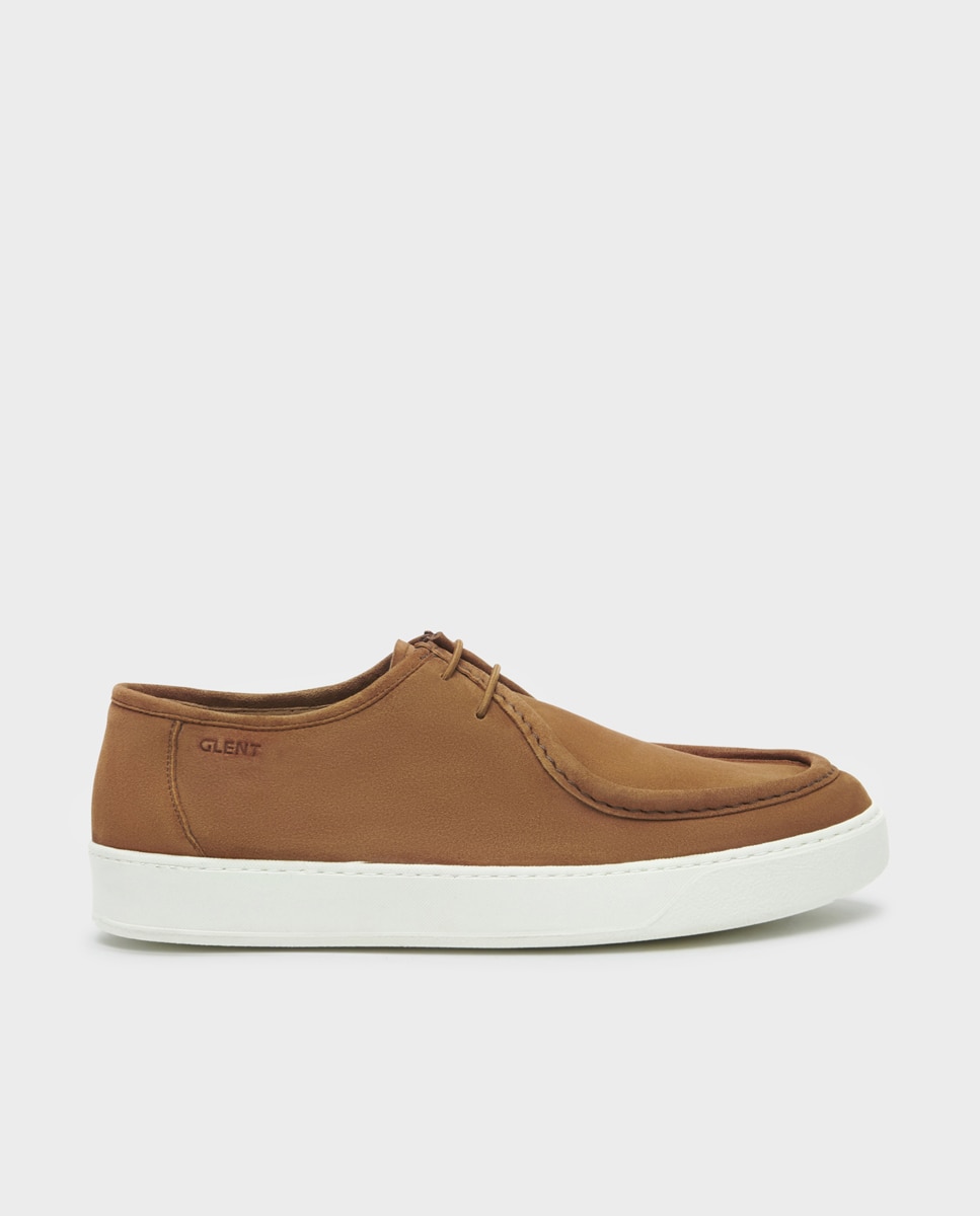 Sapatos Wallabee de Cordões em Pele Castanho-1