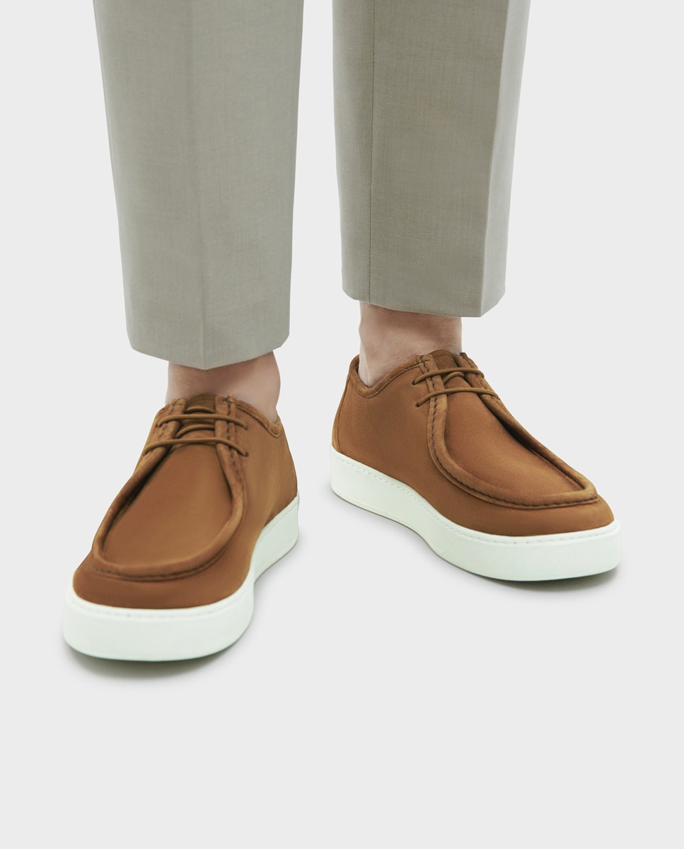 Sapatos Wallabee de Cordões em Pele Castanho-2
