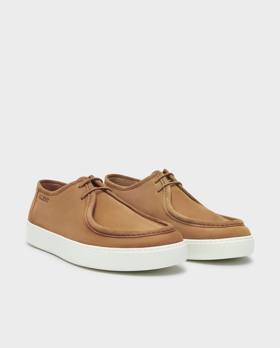 Sapatos Wallabee de Cordões em Pele Castanho-3